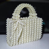 Elegant Handcrafted Pearl Beaded Tote Bag – Classic Ivory Finish