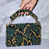 Emerald Green & Gold Hand-Beaded Top Handle Bag – Statement Sparkle