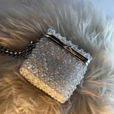 Luxury Crystal Beaded Box Clutch – Gold with Ruby Accents