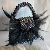 Black Crystal Beaded Feather Embellished Party Bag – Glam Statement Piece