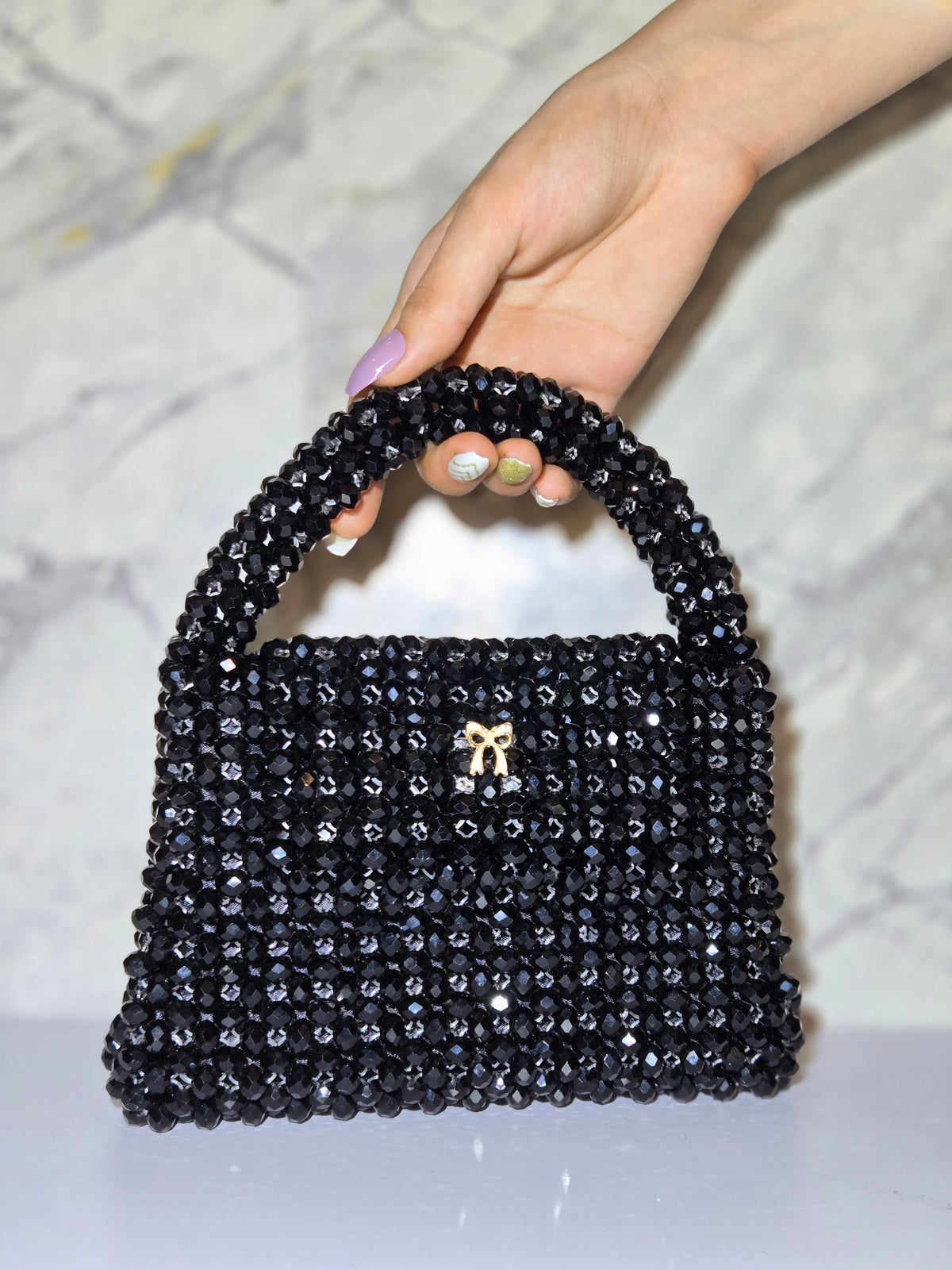 Crystal Beaded Mini Handbag Set – Black & Clear Elegance Combo