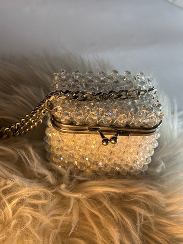 Luxury Crystal Beaded Box Clutch – Gold with Ruby Accents