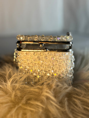 Luxury Crystal Beaded Box Clutch – Gold with Ruby Accents