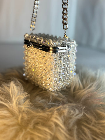 Luxury Crystal Beaded Box Clutch – Gold with Ruby Accents