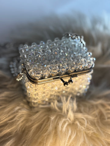Luxury Crystal Beaded Box Clutch – Gold with Ruby Accents