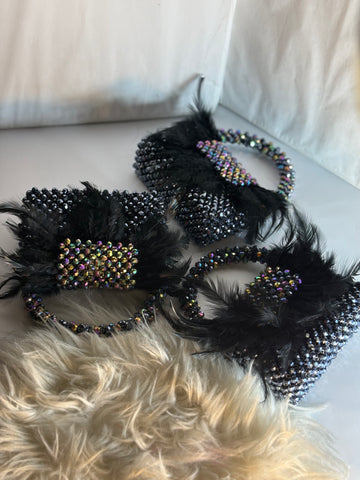 Black Crystal Beaded Feather Embellished Party Bag – Glam Statement Piece