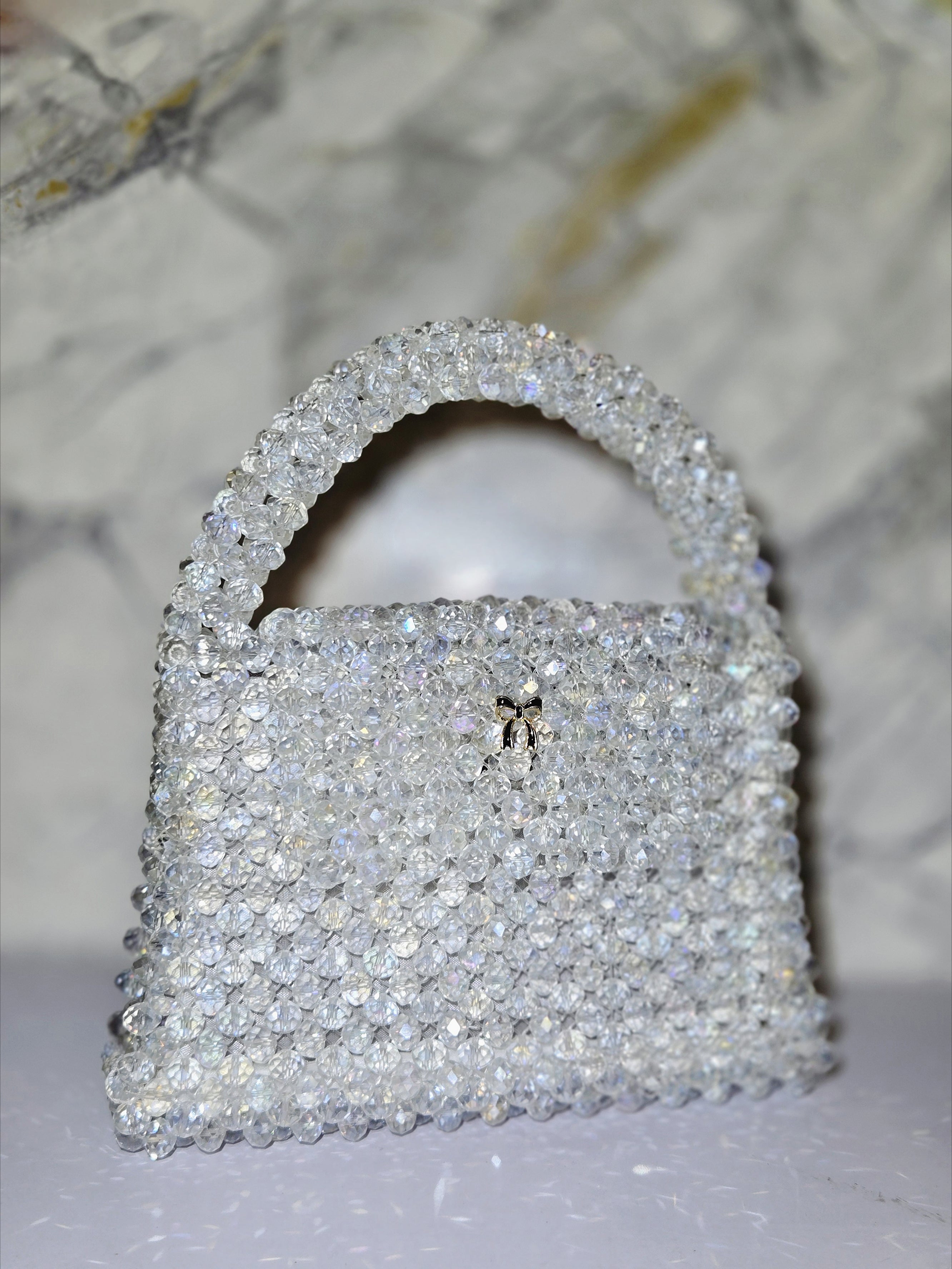 Crystal Beaded Mini Handbag Set – Black & Clear Elegance Combo