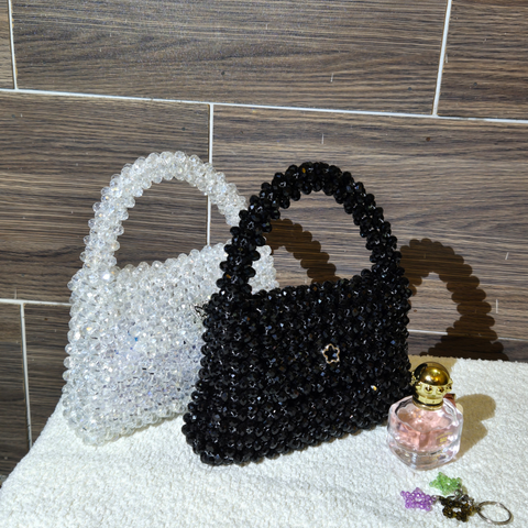 Crystal Beaded Mini Handbag Set – Black & Clear Elegance Combo