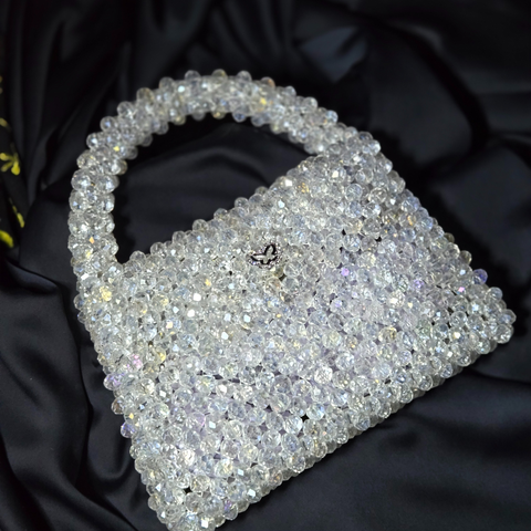 Handcrafted Crystal Beaded Top Handle Bag – Iridescent Elegance