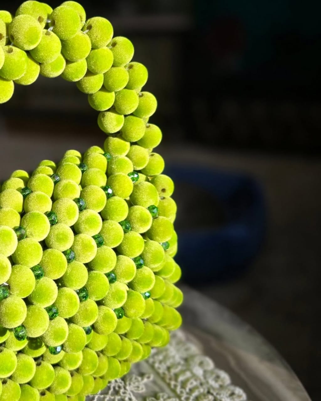Lime Green Beaded Handcrafted Statement Bag